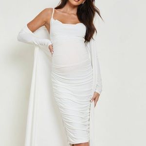 Maternity strappy cowl neck dress